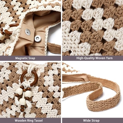 Bolso playero bohemio tejido de crochet para mujer miniatura 6
