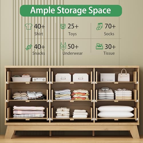 Image of Fluted Dresser for Bedroom with 9 Drawers, 57 inch Wide Modern Chest of Drawers with Metal Handle, Wooden Dresser TV Stand, Wood Closet Clothes Storage Organizer for Living Room, Hallway, Natural Oak