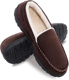 – Moccasins for Men House Slippers Indoor Outdoor Plush Mens Bedroom Shoes with Hard Sole