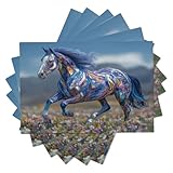 Juego de 4 Manteles Individuales, Salvamanteles Rectangulares De Caballos Corriendo sobre La Hierba para Fiesta Cocina Comedor Decoración (Animal Abstracto, 45x30cm)