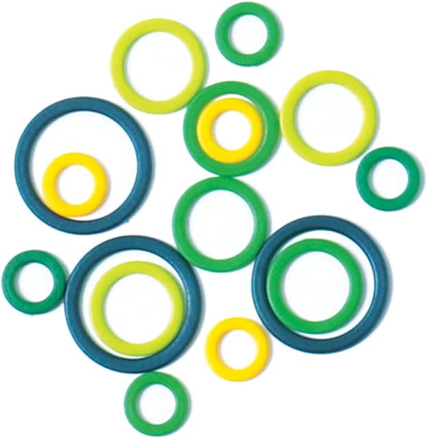 KnitPro Stitch Ring Markers, Green, Blue, Yellow, Assorted, 50 Pieces