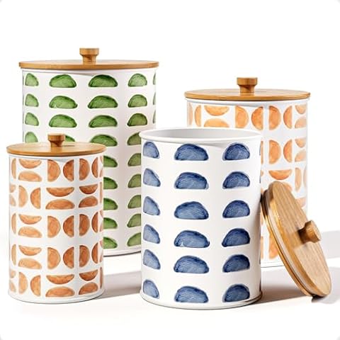 Kitchen Canisters for Countertop Set of 4 - Patterned Iron Kitchen Canisters with Airtight Lids - Canisters Sets for the Kitchen - Kitchen Canister Set of 4 - Flour and Sugar Containers For Countertop Cover