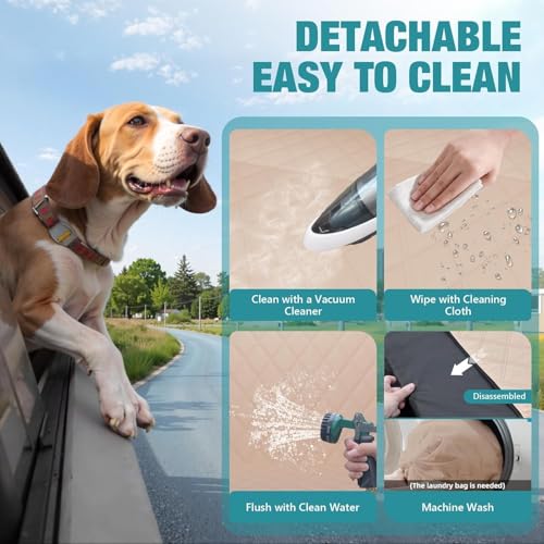 Image of Dog Car Seat Cover -Scratchproof Protector -Waterproof Backseat Cover for Cars -Nonslip Dog Accessories with Mesh Window-Universal Fit for Cars, Trucks, SUVs(Flat Bone Mesh, Beige)