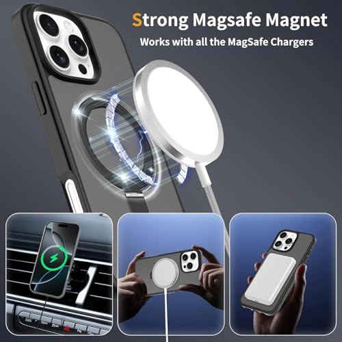 Image of Magnetic for iPhone 16 Pro Max Case, 6.9 inch, Compatible with MagSafe, Rugged Kickstand, Not-Yellowing Military-Grade Protection, Matte Black