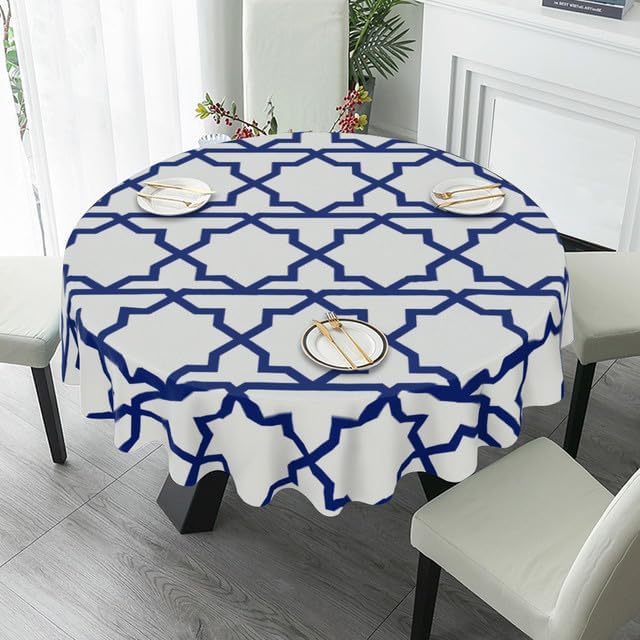 Miniatura 4 de Mantel redondo a cuadros de búfalo azul y blanco, lavable, resistente a las arrugas, para el hogar, cocina, comedor, picnic, campamento, fiesta,