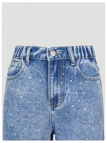 SHENHE Girl's Wide Leg Jeans Sparkly Rhinestone High Waisted Loose Casual Denim Pants3