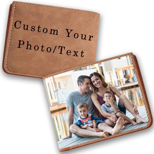 Custom Wallet,Personalized Engraved Photo/Name/Text Wallet,Pu Leather Compact Custom Card Holder Wallet,Suitable For Husbands, Sons,Fathers As Commemorative, Birthday Holiday Customized Gifts (Brown)
