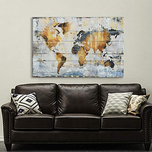 Kas Home Abstract Art - Large Vintage World Map - Gold Foil Canvas Prints Large Framed Wall Art Wall Paintings For Living Room Office Wall Decor (24 X 36 Inch, World Map Framed) #TOP4