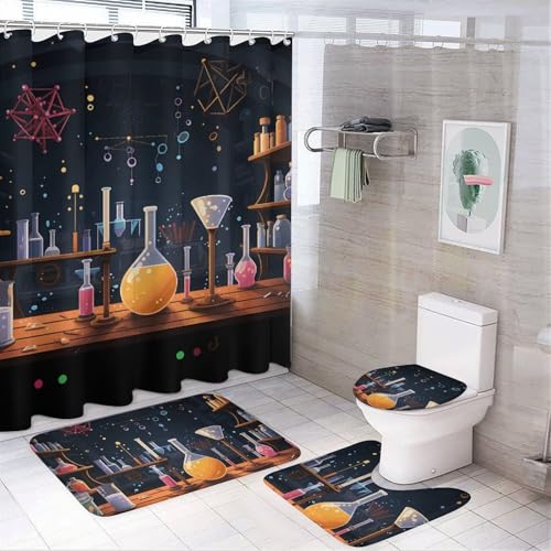 Rideau de douche Science Party avec tapis de bain et accessoires de WC lavables - 2