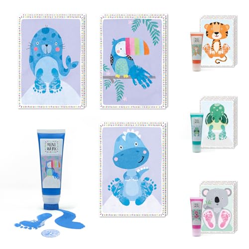 Miniwerk Baby Abdruckset Blau 0-1,5 Jahre für Baby Handabdruck und Fußabdruck Erinnerung - Dekoration für Baby- & Kleinkinderzimmer - Meilensteinkarten - Abdruck Baby Hand und Fuß Set