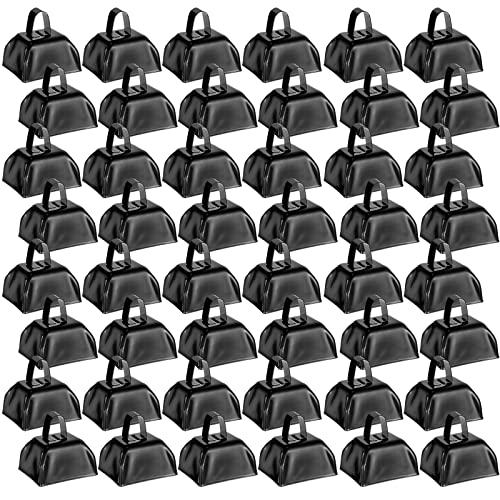 Yeshone 48 Pcs Metal Cowbells with Handles Loud Noise Makers Small Hand Percussion Cowbells for Football Events Wedding Graduation Team Cheering(Black)