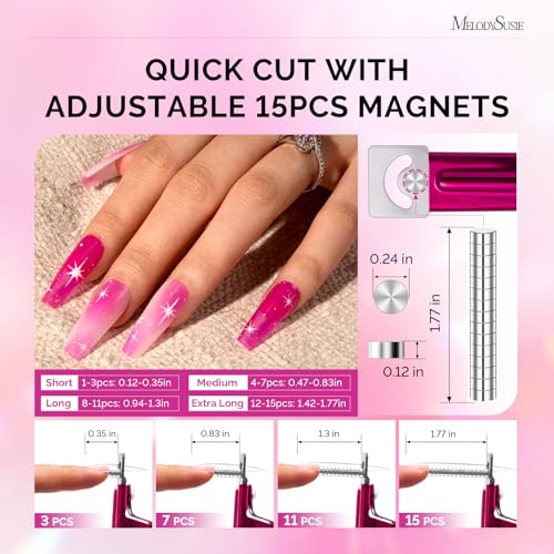 MelodySusie Acrylic Nail Clippers with 15pcs Magnet Sizers, Professional Nail Clippers Cutters for Long Acrylic Gel Nails Tips, Adjustable Stainless Nail Trimmer, Manicure Tool for Salon Home, Plum