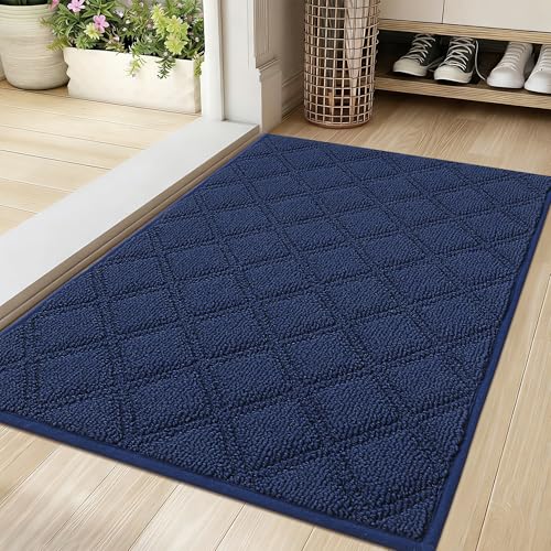 BEQHAUSE Dirt Trapper Door Mat 20" x 32", Non-Slip Washable Doormats Welcome Mat, Dirt Resistant and Absorbent Entrance Mat, Low Profile Floor Mats for Front Back Door, Entryway, Blue Blue 1