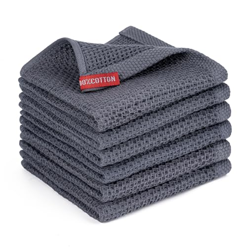 Comparison: Best Dish Cloths For Kitchen 10 BOOMIBOO Kitchen Towels 6-Pack Kitchen Dish Cloths,100% Cotton Towels Waffle Weave, Ultra Soft Absorbent, Quick Drying, 12x12 Inches,Dark Grey