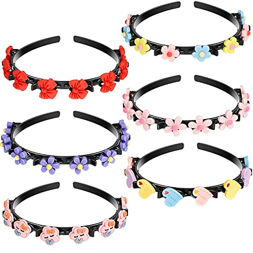 6 Pieces Double Bangs Hairstyle Hairpin Headband Braided Headband with Clip Double Layer Twist Plait Headband Elegant Flower Clip Headband Woven Hair Tool for Women Girl Bride Wedding (Adorable Style)