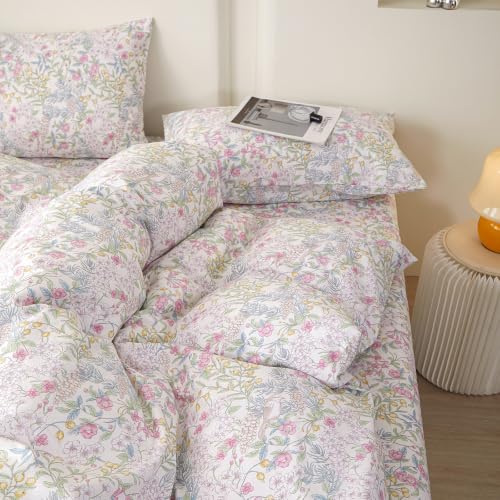 Image of Botanical Floral Comforter Set Full Size Aesthetic Cottagecore Bedding Set | Coquette Birds Flowers Pattern Comforter Soft Lightweight Bedding Comforter with 2 Pillowcases for All Season