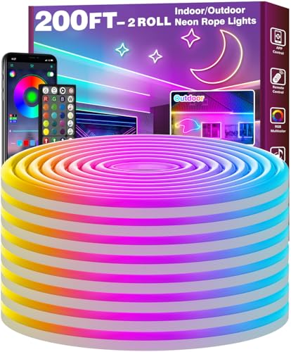 FBZ 200Ft Led Rope Lights, Flexible Neon Lights Control with App/Remote, Multiple Modes, IP...
