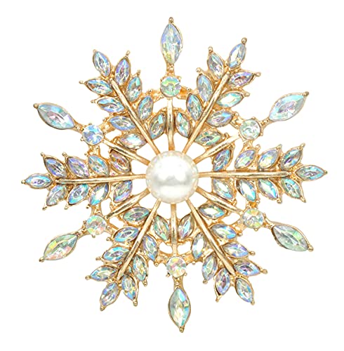 Gyn&Joy Women's Aurora Borealis Crystal Winter Snowflake Corsage Brooch Pin Bz304 #TOP4