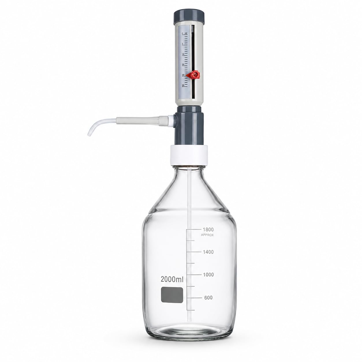 Dozownik do butelek szklanych o pojemności 2000 ml, regulowana skala objętości do dokładnego pipetowania chemikaliów i odczynników laboratoryjnych, dozownik płynów do bezpiecznego użytkowania
