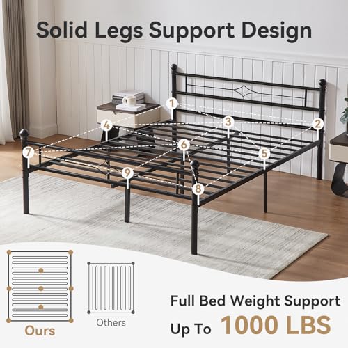 Image of Nelaukoko Full Metal Bed Frame with Headboard and Footboard, Platform Bed Frame Full Size with Storage Underneath, Strong Metal Slats Support, No Box Spring Needed, Easy Assembly, Black
