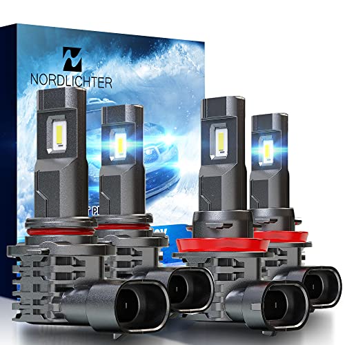 N NORDLICHTER 9005 H11 LED Headlight Bulbs, All-in-One 120W 24000LM 6500K Cool White Wireless HB3 H8 H9 Combo Hi/Lo Beam Halogen Replacement Conversion Kit, Pack of 4