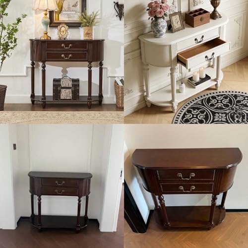 Mesa consola de media luna rústica para pasillo con madera maciza vintage 4
