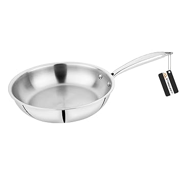 STANDHAFT 2.5mm Thick Tri-ply 20cm Fry Pan | Toxin Free | Induction Compatible | Oven Safe | Fast Even Heating | Stay Cool Riveted Handles