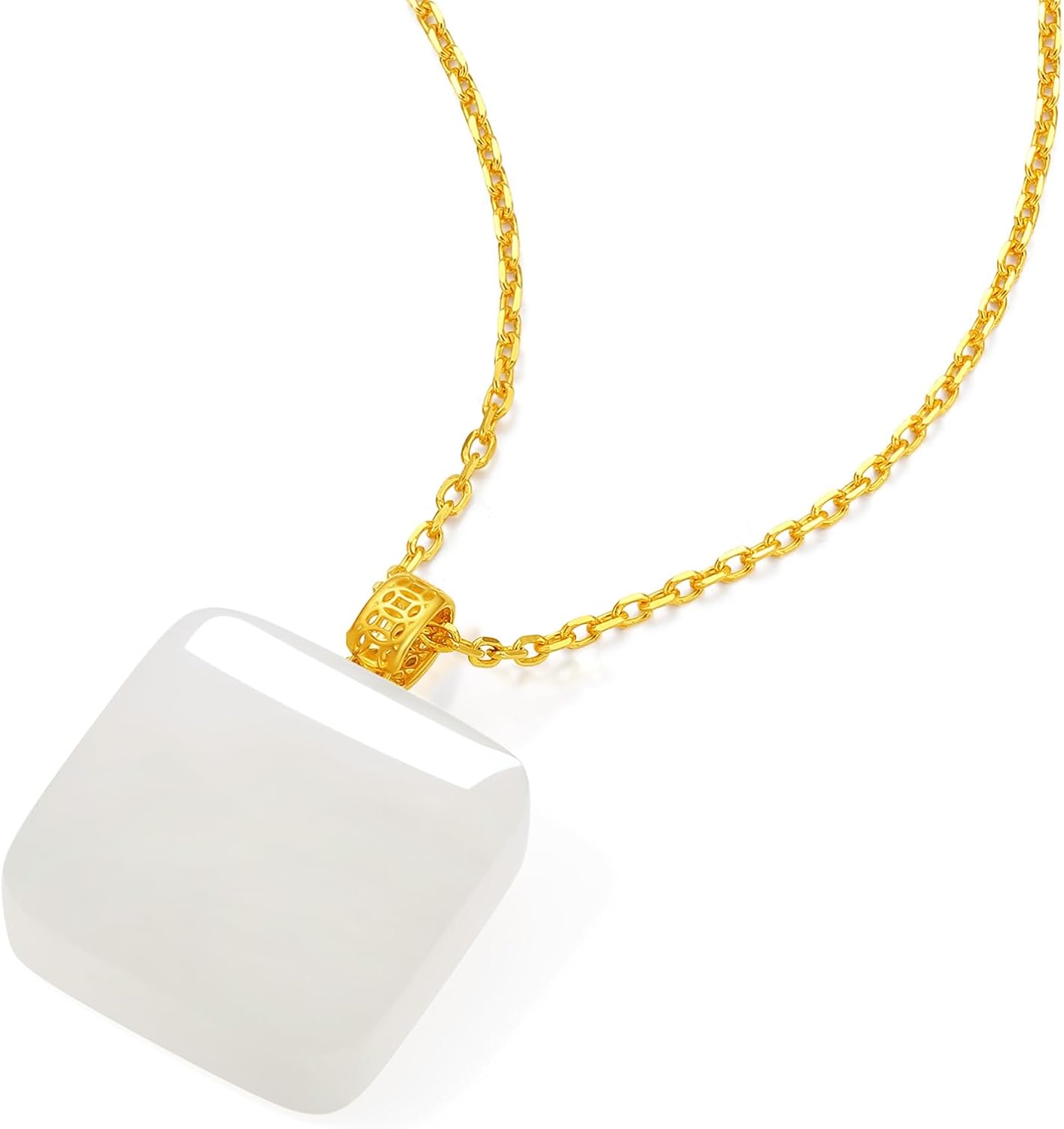Nephrite Jade Pendant 18K Gold White Jade Square Pendants Only Charm Handcrafted Healing Jewelry Gifts for Women Minimalist Birthday Anniversary (Not Include Necklace)