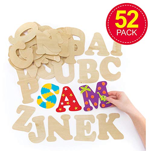 Baker Ross Große Buchstaben aus Holz zum Basteln und Bemalen für Kinder - ideal für Schriftzüge und als Dekoration - 52 Stück, Holzfarben