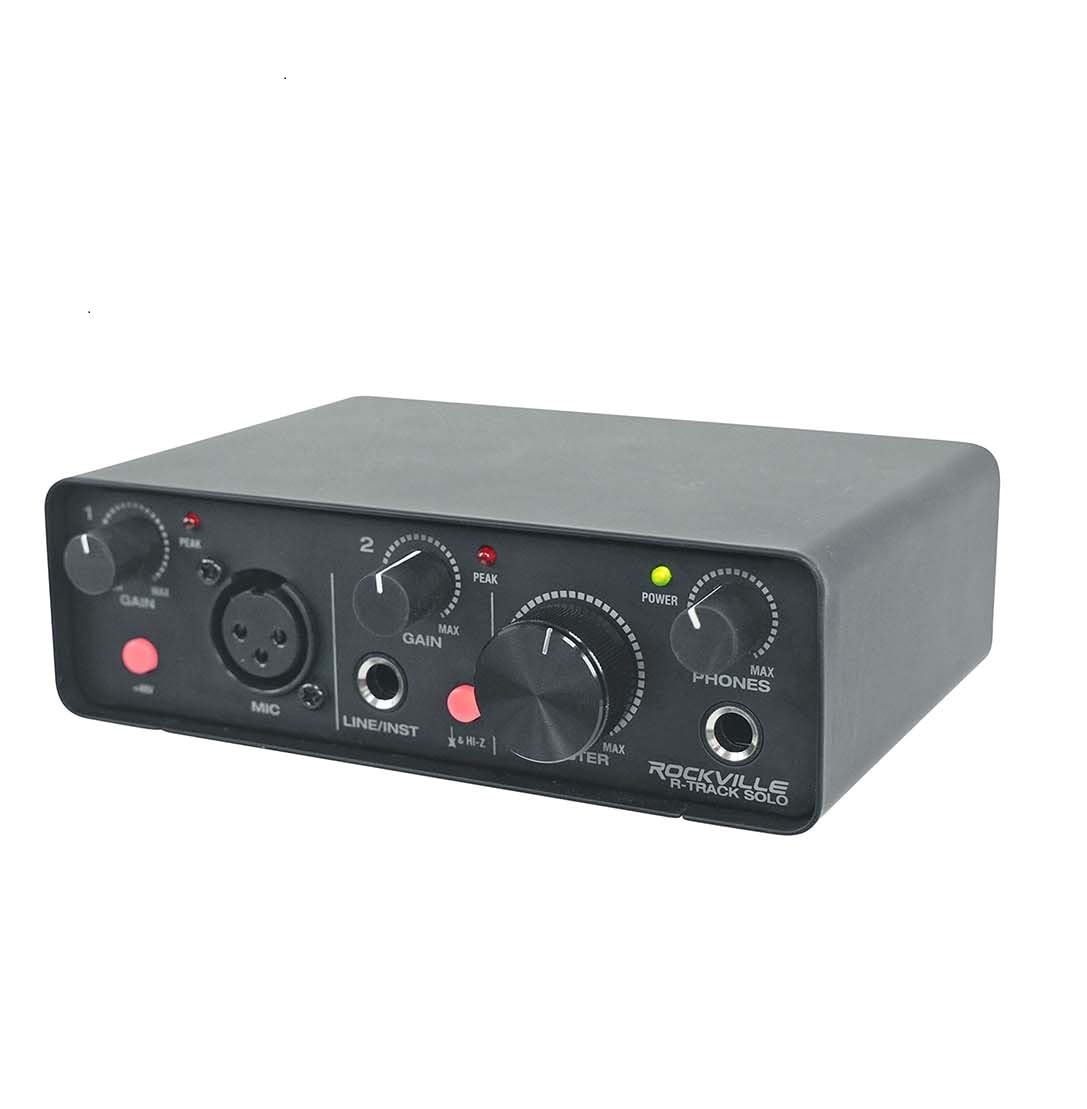 Rockville R-TRACK SOLO USB C Audio Interface 24Bit 192Khz, ASIO Drivers, Phantom Power, Low Latency, Compact Design, Perfect for Home Studio Recording and Podcasting