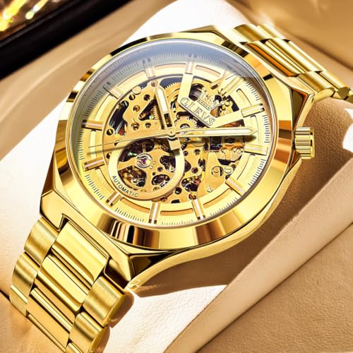 Image of OLEVS Mens Skeleton Watches Automatic Self Winding Mechanical Designer Luxury Dress Stainless Steel Waterproof Original Wrist Watches for Men