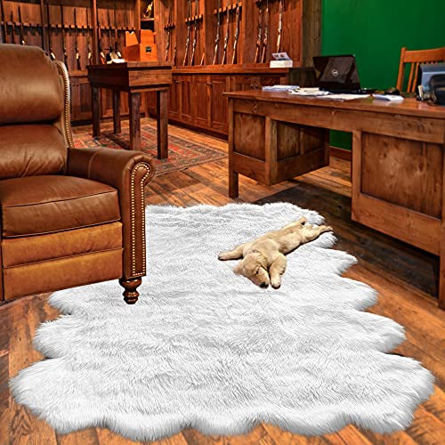 Fur Accents Thick White Shag Sheepskin Faux Flokati Rug Random Multi Pelt Octo Shape Suede Lined (8'X8') #TOP24