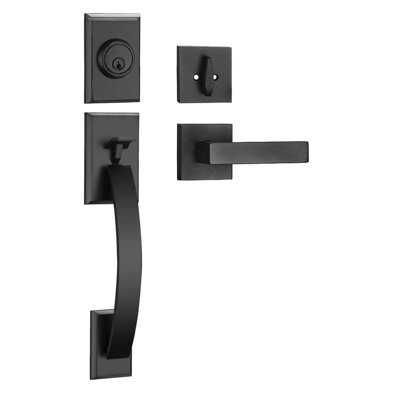 Set Poignée De Porte D'entrée Avec Serrure - Laiton Poli - Extérieur - Neuf