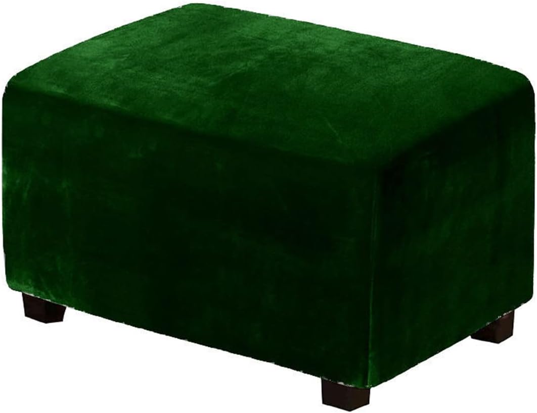 Velvet Ottoman Covers Rectangle XL Large Stretch Ottoman Slipcover Extra Large/Small/Medium Footstool Slipcover Pouffe Cover Furniture Protector for Sofa Storage,Dark Green,L