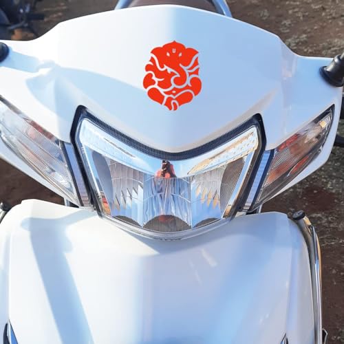 Image of God Ganesha Sticker for Bike and Car Reflective Vinyl and Waterproof, Pack of 2 (Red) Size (6.6cmx5.5cm)