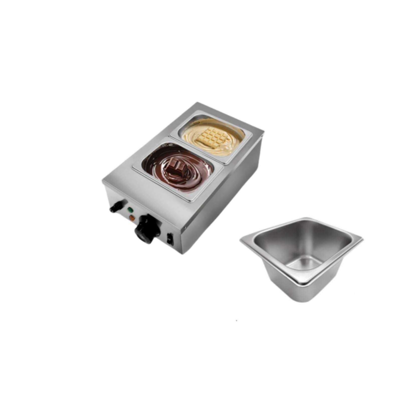 Garvee Commercial Food Warmer, 2 Tanks Chocolate Tempering Machine with Lid, Stainless Steel Electric Melting Pot for Cheese, Chocolate, 800 W