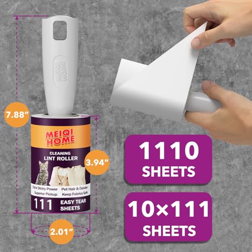 Image of MEIQIHOME Lint Rollers for Pet Hair Extra Sticky, 1110 Sheets Mega Value Set Lint Roller with 5 Upgraded Handles, 10 Rollers Portable Pet Lint Roller for Clothes, Furniture, Dog & Cat Hair Removal