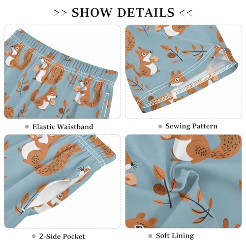 Squirrels Holding Nuts Sleep Shorts Summer Pajama Shorts Elastic Waist Sleep Bottoms with Pockets 6-14 Years3