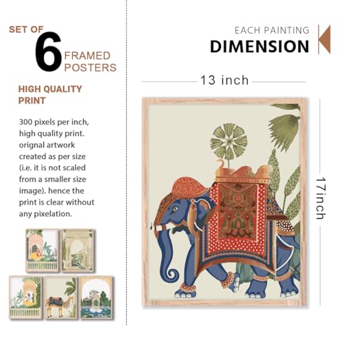 Image of NoWorries Madhubani Wall Decor Paintings | Set of 6 Premium Traditional Art Framed Posters with Synthetic P.S. Moulding Frames | Perfect for Living Room & Home Decoration (13x17 Inches, ART ATTACK-10)