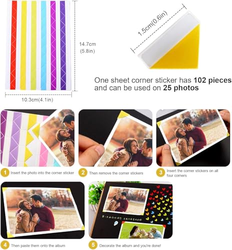 Álbum de recortes para fotos, paquete de 2 unidades, BetterJonny, cuadrado negro de 6 pulgadas con espiral y pegamento para esquinas, ideal para niños, adultos, bebés, manualidades, viajes, aventuras y parejas miniatura 6