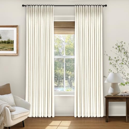INOVADAY Pinch Pleated Curtains 100% Light Blocking Linen Pinch Pleat Blackout Curtains for Bedroom Thermal Insulated Blackout Drapes 2 Panels Set for Living Room - Natural on Linen W40 x L108