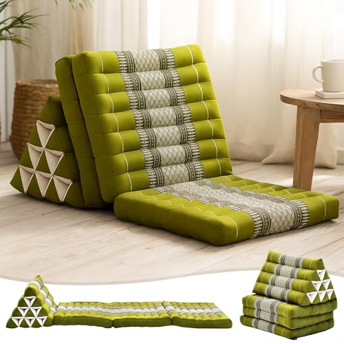 Image of Leewadee - Comfortable Japanese Floor Mattress - Thai Floor Bed with Triangle Cushion - Futon Mattress - Thai Massage Mat, 67 x 21 inches, Green, Kapok Filling