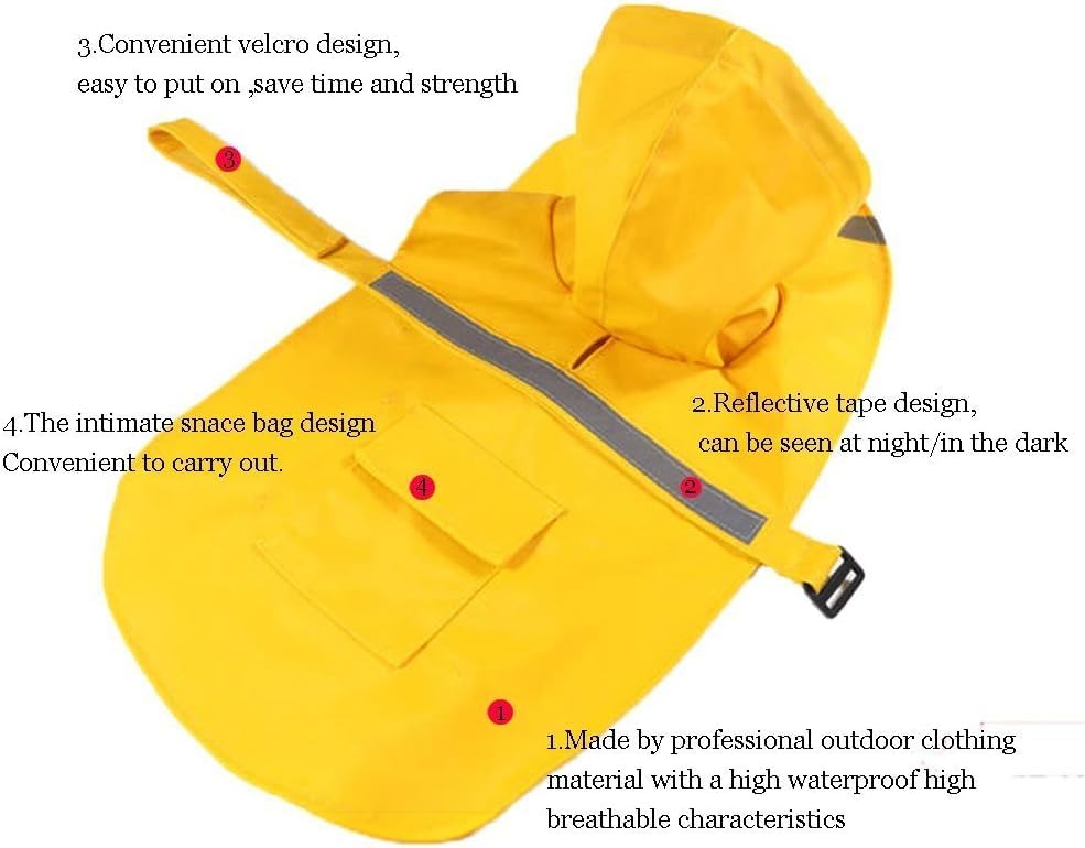 Poncho à capuche réglable imperméable chien chat jaune XL léger - 4
