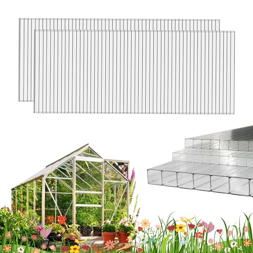 XISOCO 12 PCS 2' x 6' x 0.24'' Polycarbonate Greenhouse Panels, Twin-Wall Polycarbonate Panels, Impact Resistance Clear Sheets, Greenhouse Panels UV Protection, Waterproof, for Garden and Greenhouse