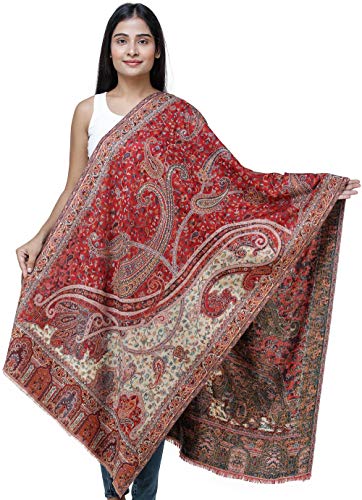 Étole Jamawar en cachemire tissé main d'Amritsar motif floral noir