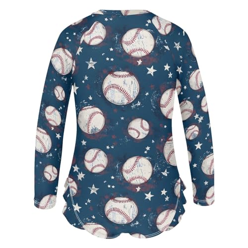 ALAZA Retro Baseball Star Vintage Girls One Piece Swimsuit Long Sleeve Rash Guard Swimsuits UV 50+ Swimwear Zipper3