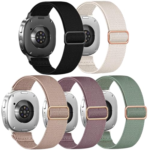 CUNUJIX 5 Stück Elastisch Nylon Armband Ersatz für Samsung Galaxy Watch 8 Band 40mm 44mm Galaxy Watch 8 Classic 46mm Dehnbare Loop Gewebe Ersatzband für Damen Herren