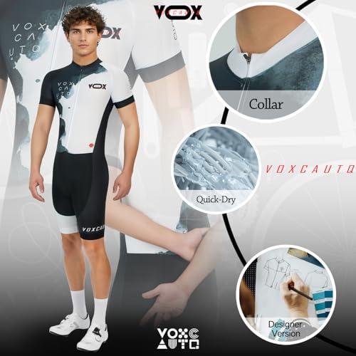 VOXCAUTQ Triathlon Anzug Herren Einteiler Kurzarm - Skinsuit Radtrikot mit dickem Sitzpolster,3 Taschen,Atmungsaktiv Schnell Trocknend für Schwimmen,Radfahren,Laufen (Typ-10,XL)