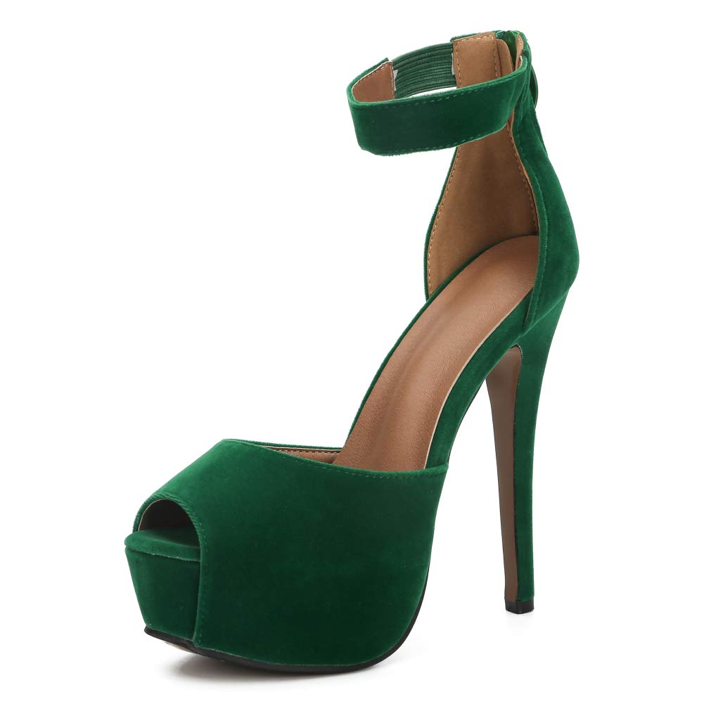 MAIERNISI JESSI Women's Platform High Heel Sandals, Ankle Strap, Peep Toe, Stiletto Heels, Zip
