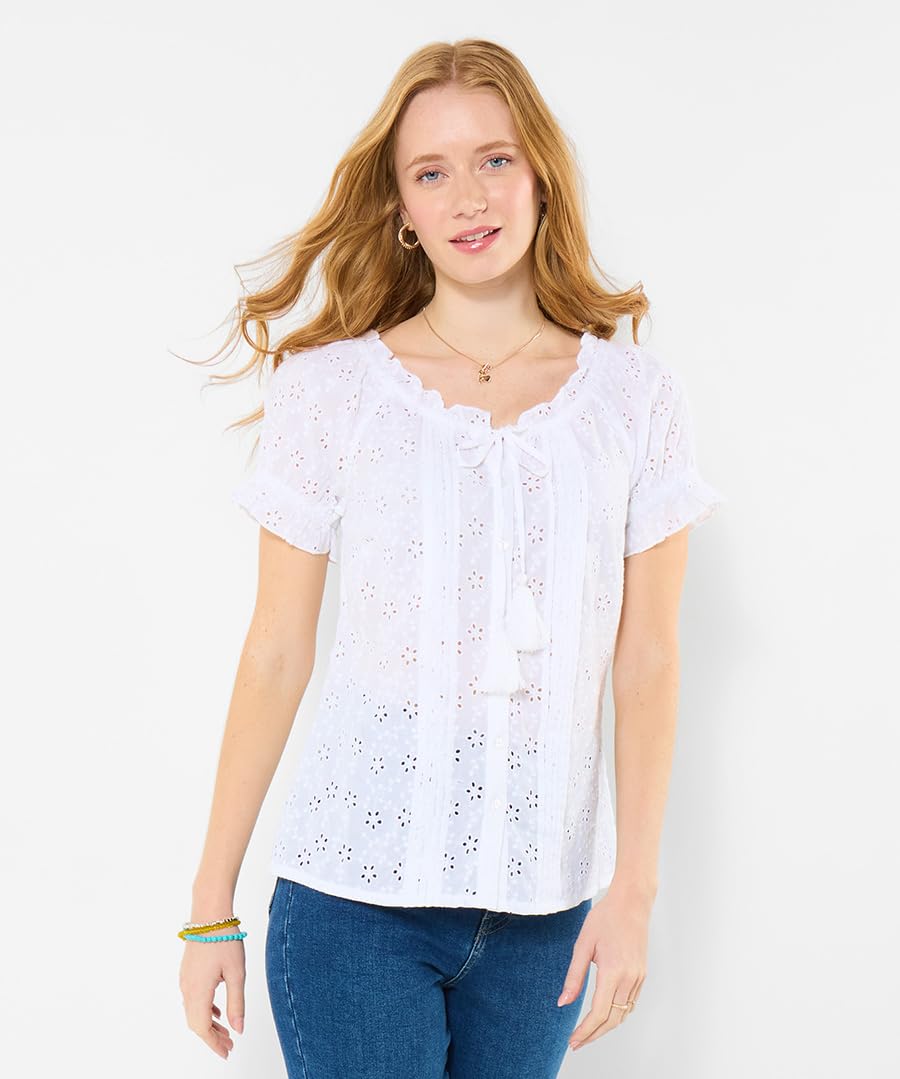 Joe Browns Top da Donna in Pizzo Sangallo con Nappe e Bottoni, Bianco, 44